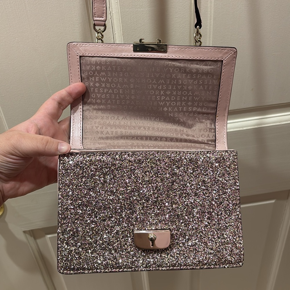 Kate Spade Eden Sunset Lane Rose Gold Glitter Sparkle Crossbody Purse Bag - Picture 5 of 16